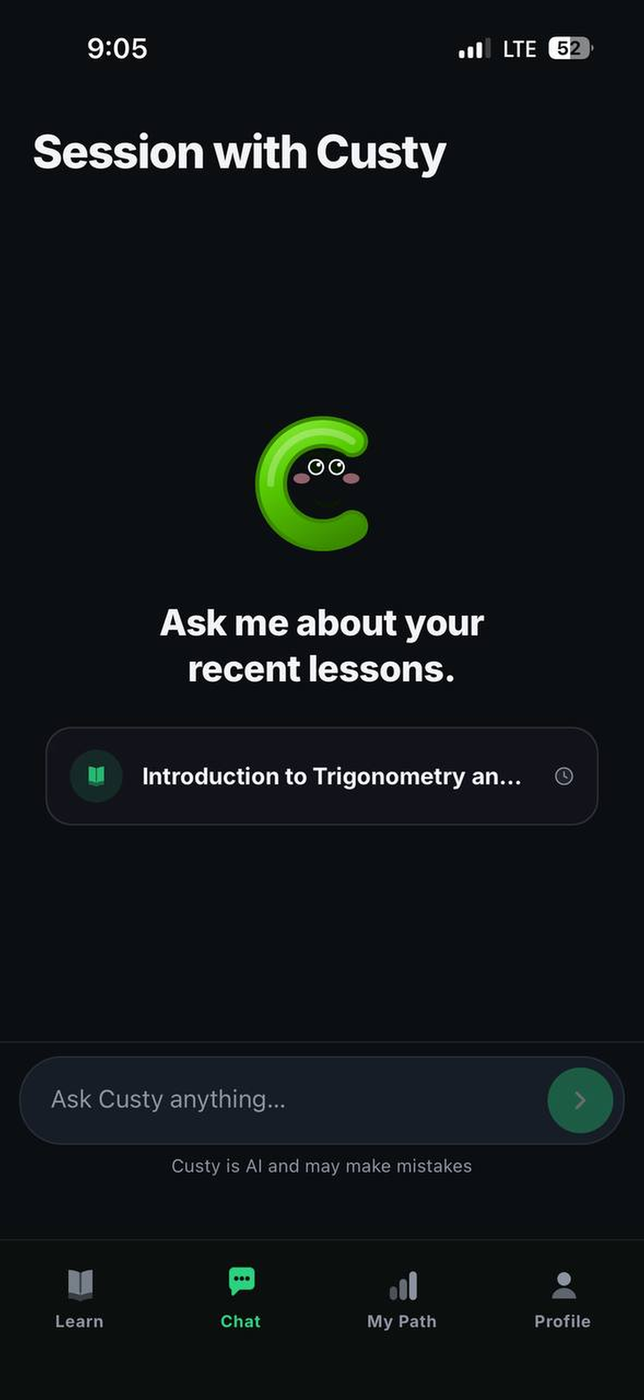 Chat with Custy — AI tutor